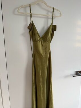 Hello Molly Olive Satin Slip Maxi Dress